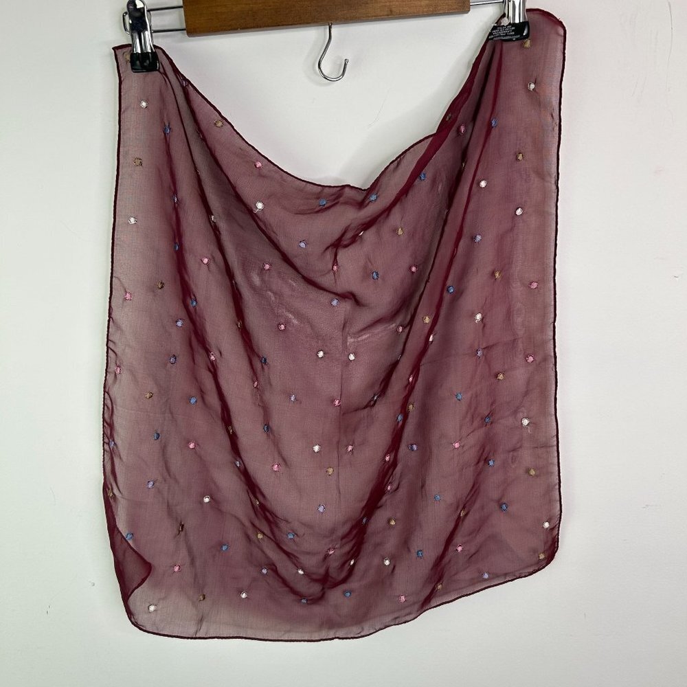 Burgundy Sheer‎ Scarf Polka Dot Evening Accessory Lightweight Shawl Wrap